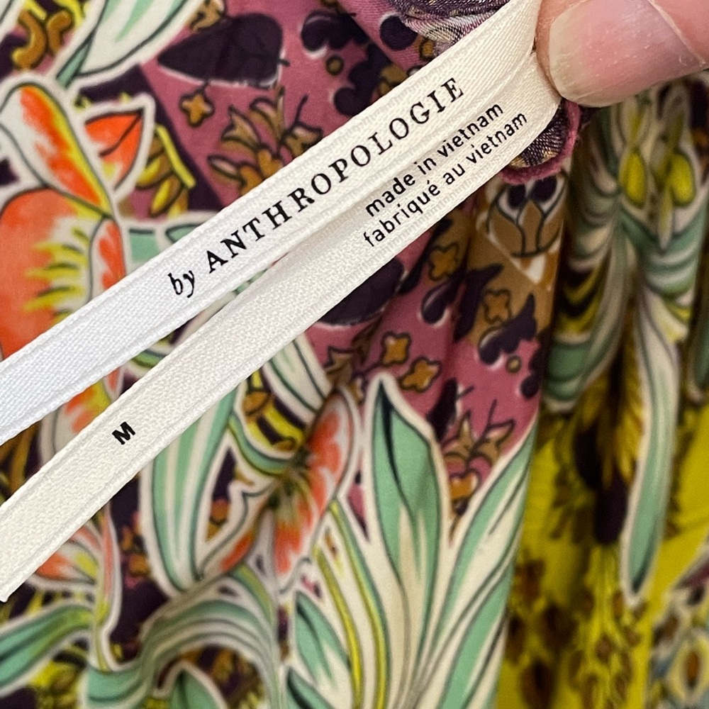 Gorgeous Anthropologie Purple & Green Floral Mixed Print Tiered Maxi Dress - Picture 9 of 9